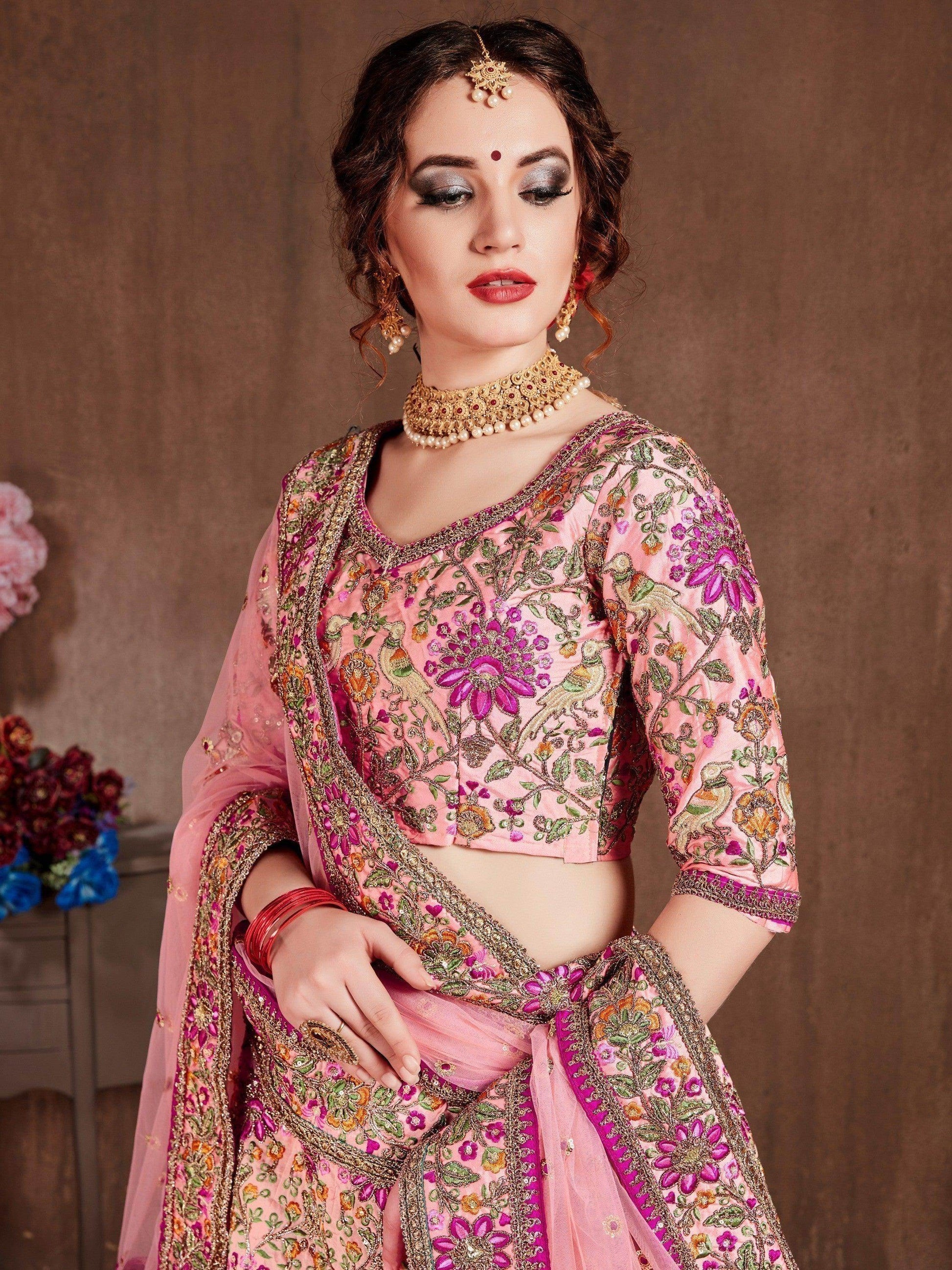 Arresting Pastel Pink Colored Bridal Wear Designer Embroidered Lehenga choli - Zeel Clothing