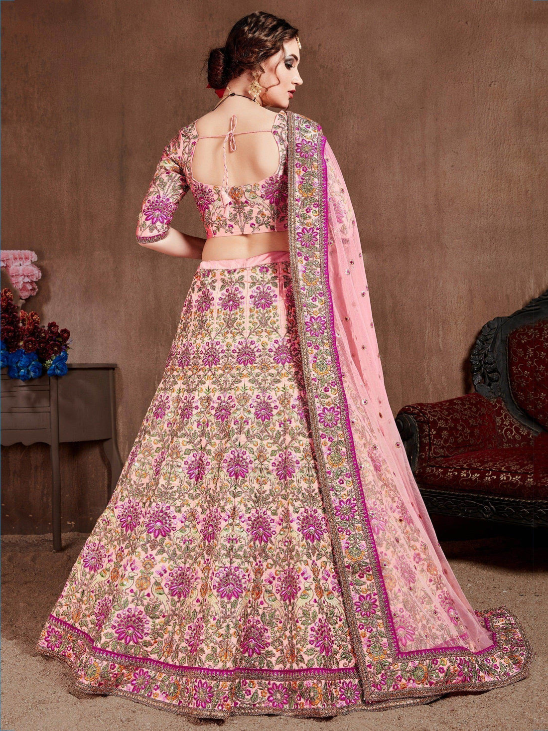 Arresting Pastel Pink Colored Bridal Wear Designer Embroidered Lehenga choli - Zeel Clothing