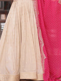 Artistic Beige Pearl Work Jacquard Designer Gown With Pink Dupatta - Zeel Clothing