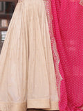 Artistic Beige Pearl Work Jacquard Designer Gown With Pink Dupatta - Zeel Clothing