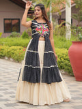 Artistic Black Cotton Navratri Special Lehenga With Gamthi Work Shrug - Zeel Clothing