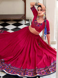 Artistic Hot Pink Gamthi Print Tussar Silk Navratri Special Lehenga Choli - Zeel Clothing