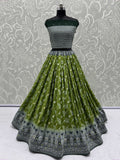 Artistic Olive Green Zari Weaving Wedding Wear Lehenga Choli With Dupatta