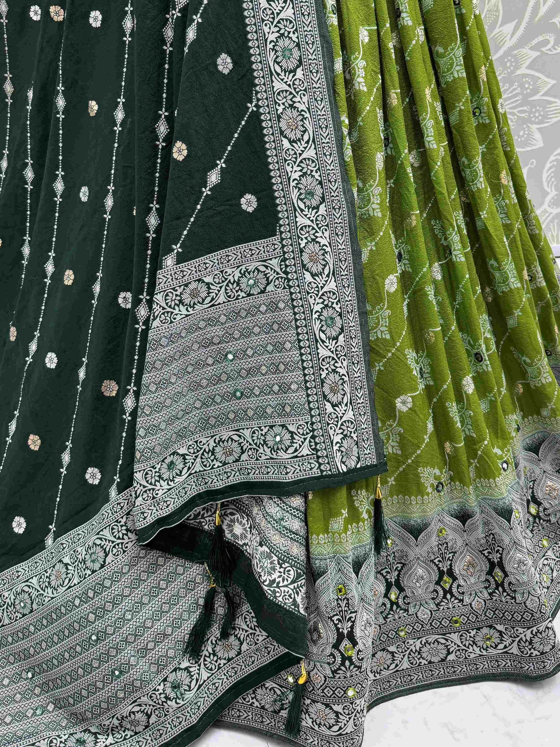 Artistic Olive Green Zari Weaving Wedding Wear Lehenga Choli With Dupatta