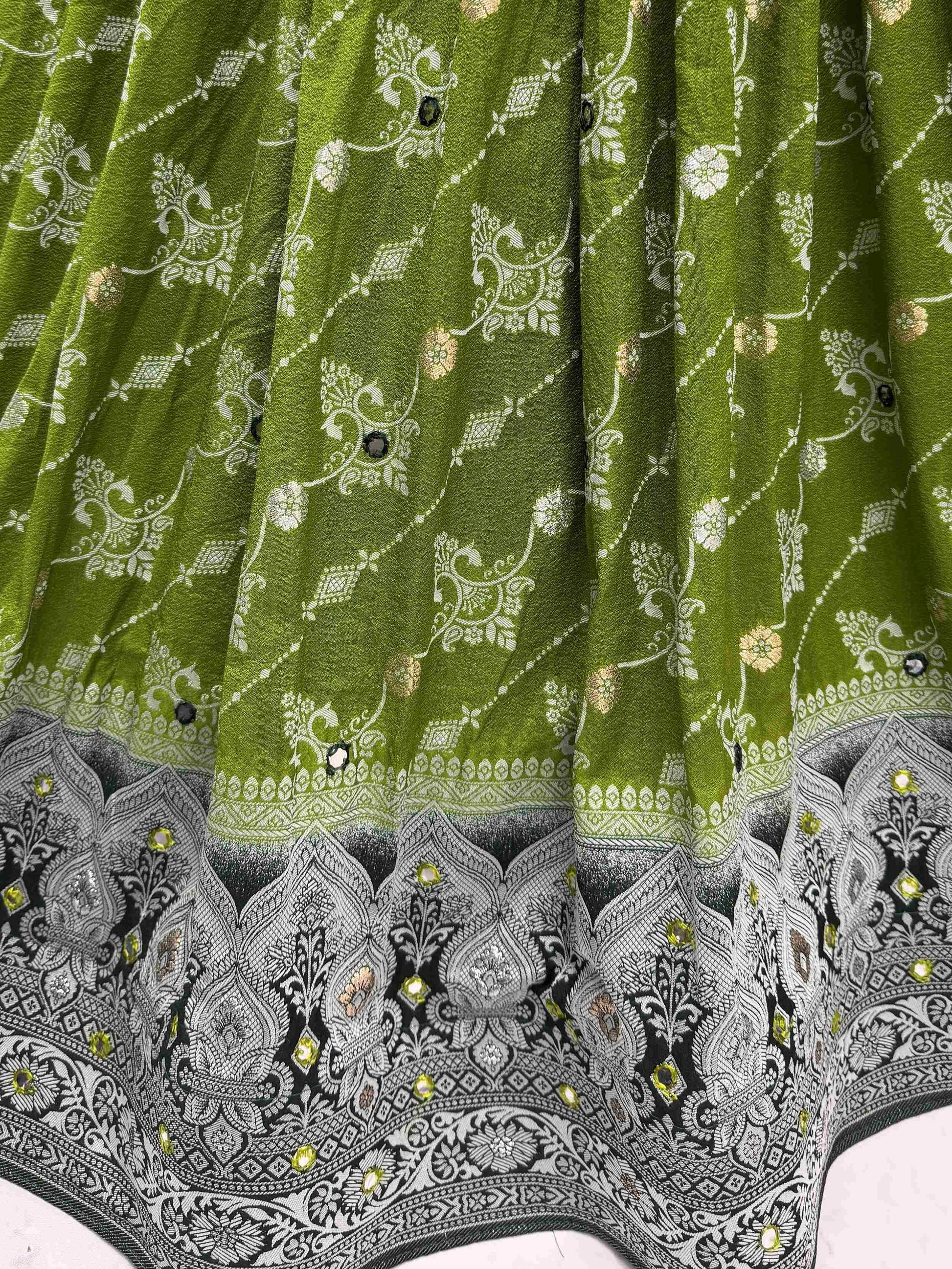 Artistic Olive Green Zari Weaving Wedding Wear Lehenga Choli With Dupatta