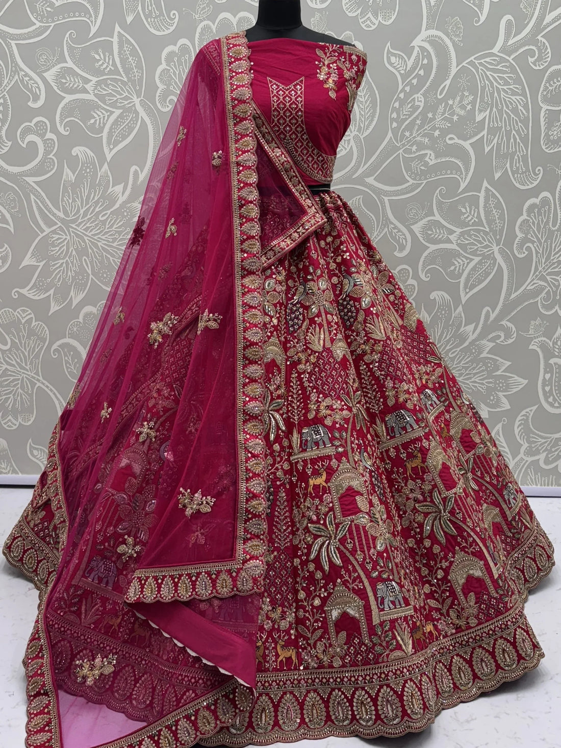 Artistic Pink Sequins Embroidery Silk Bridal Lehenga Choli With Double Dupatta