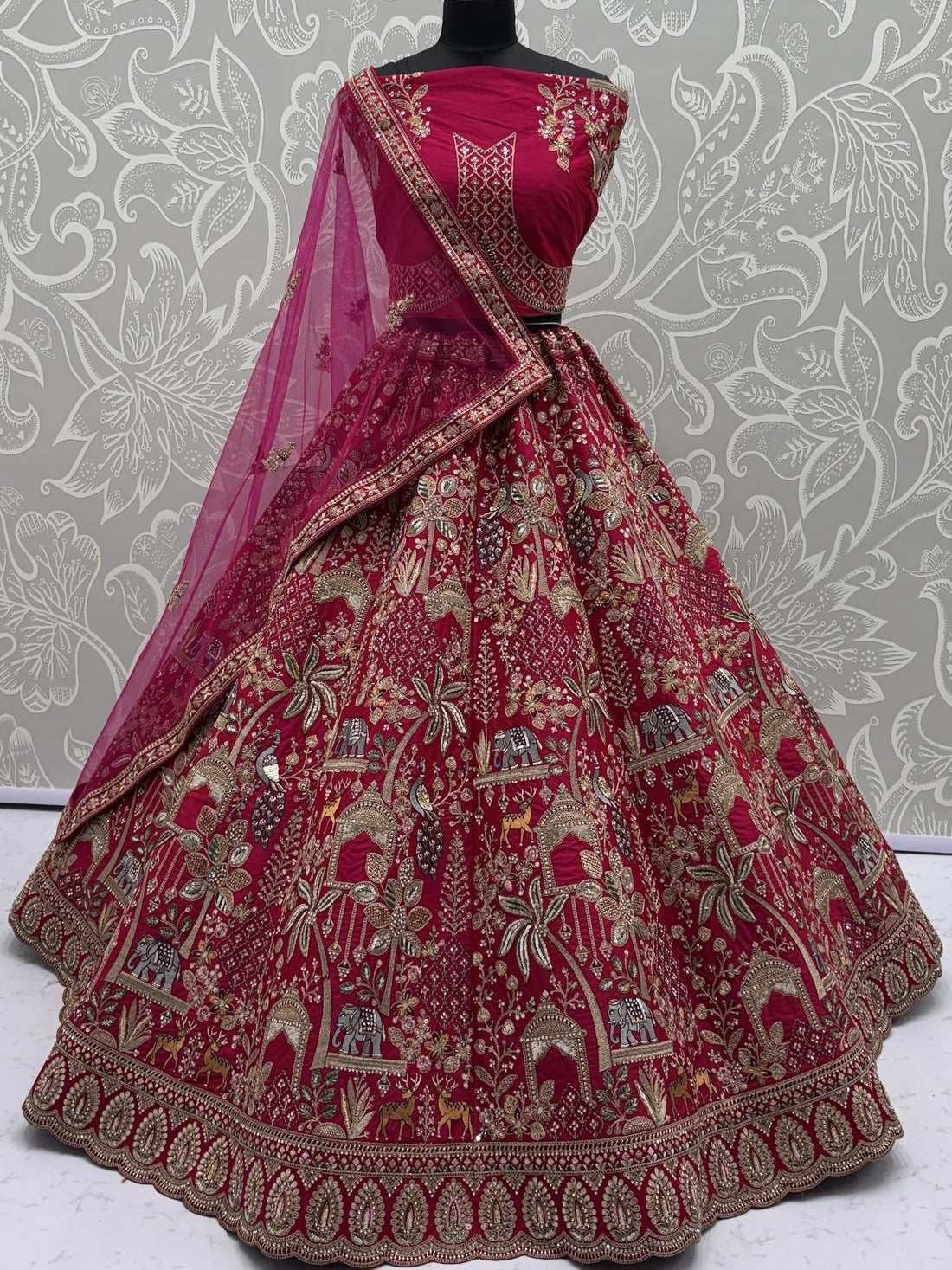 Artistic Pink Sequins Embroidery Silk Bridal Lehenga Choli With Double Dupatta