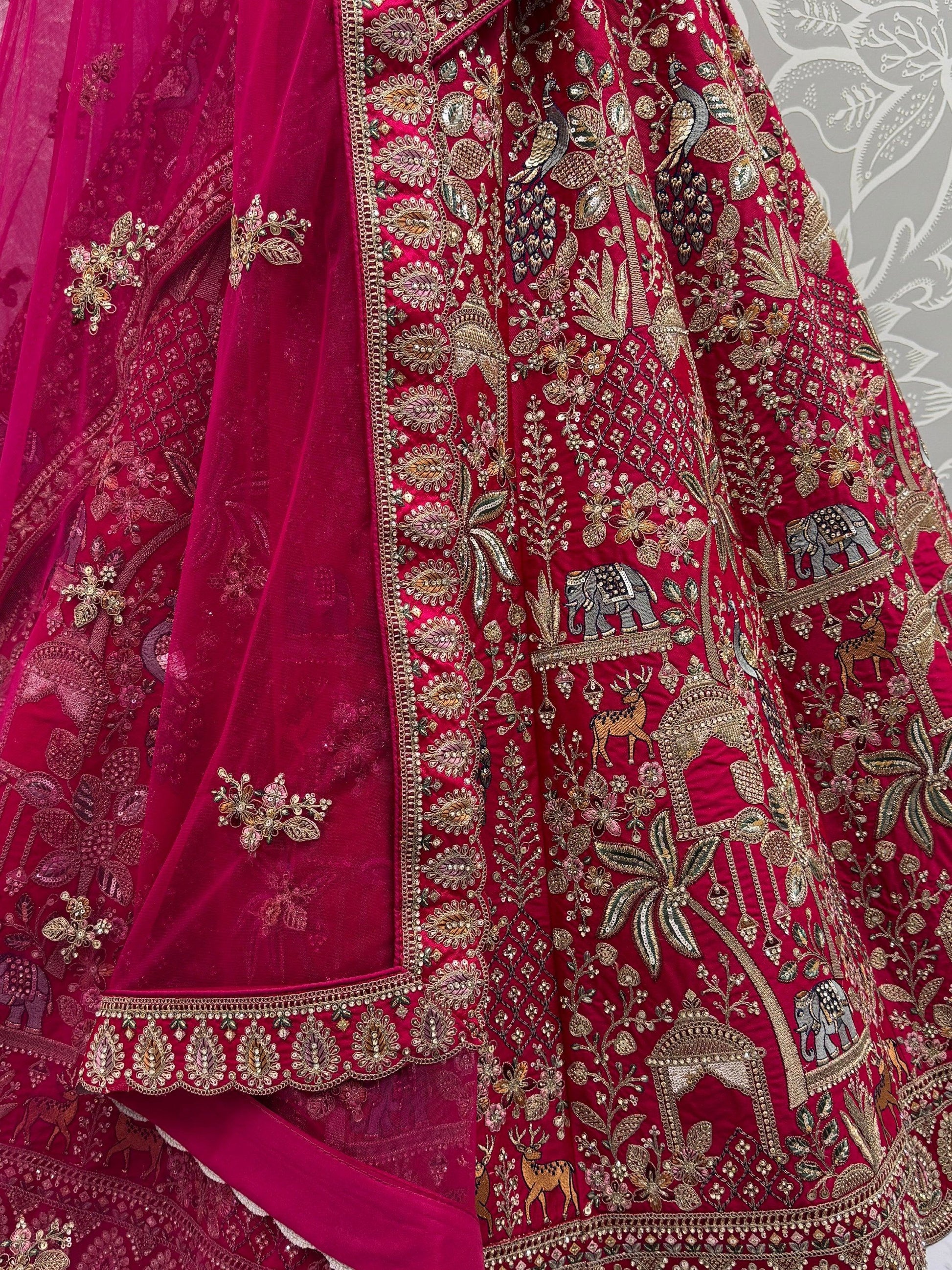 Artistic Pink Sequins Embroidery Silk Bridal Lehenga Choli With Double Dupatta