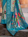 Astonishing Aqua Blue Paithani Print Events Wear Silk Saree - Zeel Clothing