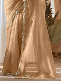 Astonishing Beige Border Work Organza Designer Saree With Blouse