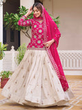 Astonishing Beige Coding Work Tissue Festive Wear Lehenga With Long Choli
