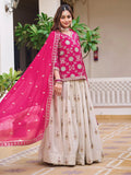 Astonishing Beige Coding Work Tissue Festive Wear Lehenga With Long Choli