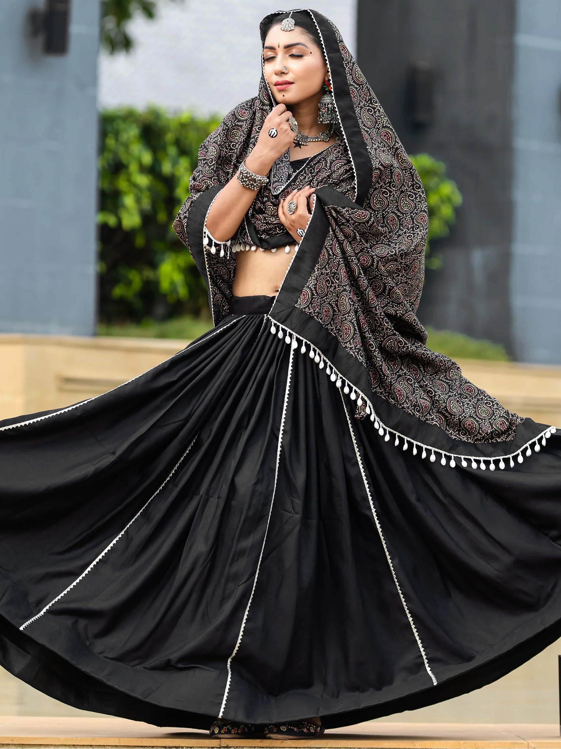 Astonishing Black Cotton Navratri Wear Lehenga Choli With Dupatta - Zeel Clothing
