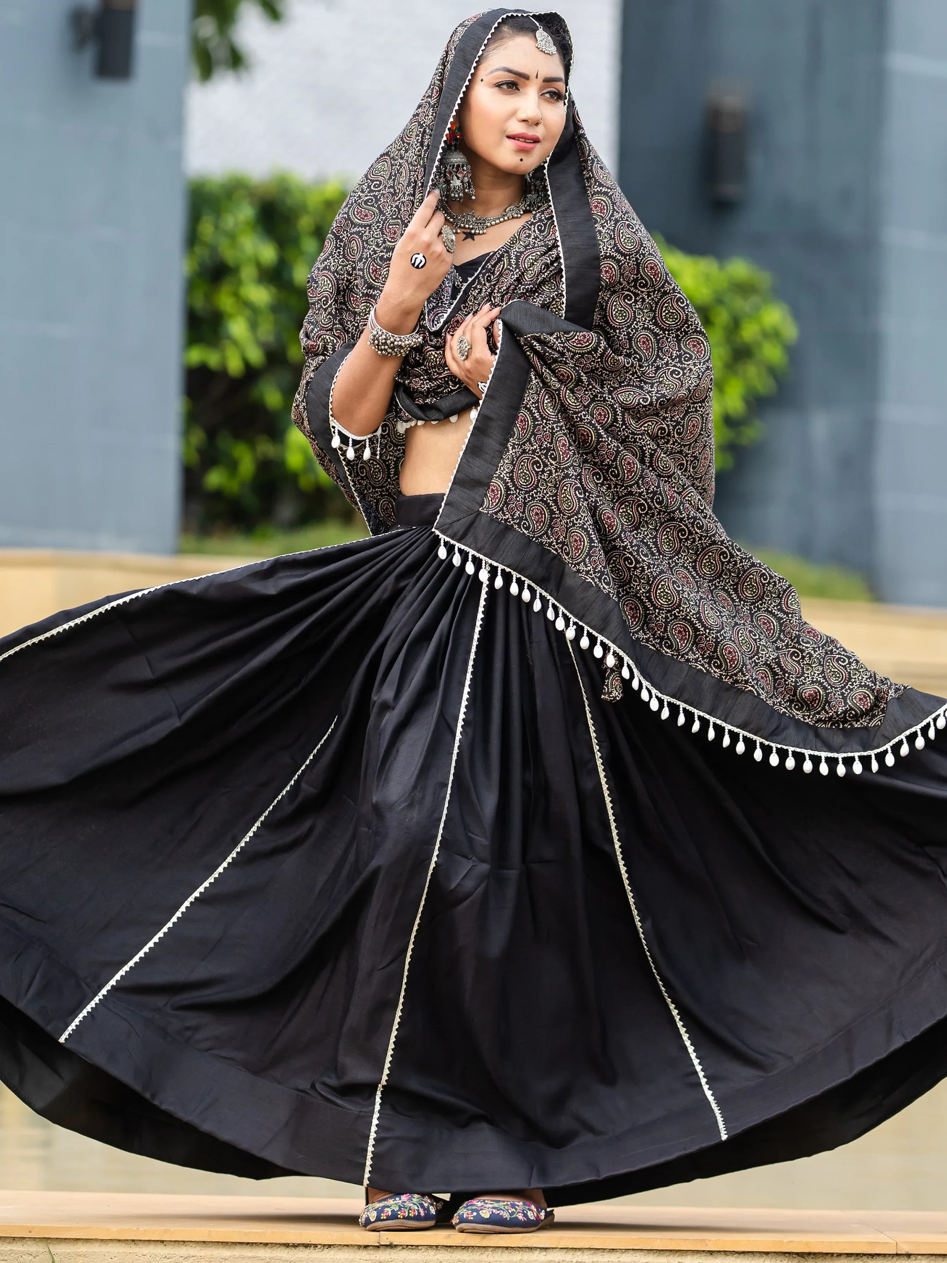 Astonishing Black Cotton Navratri Wear Lehenga Choli With Dupatta - Zeel Clothing