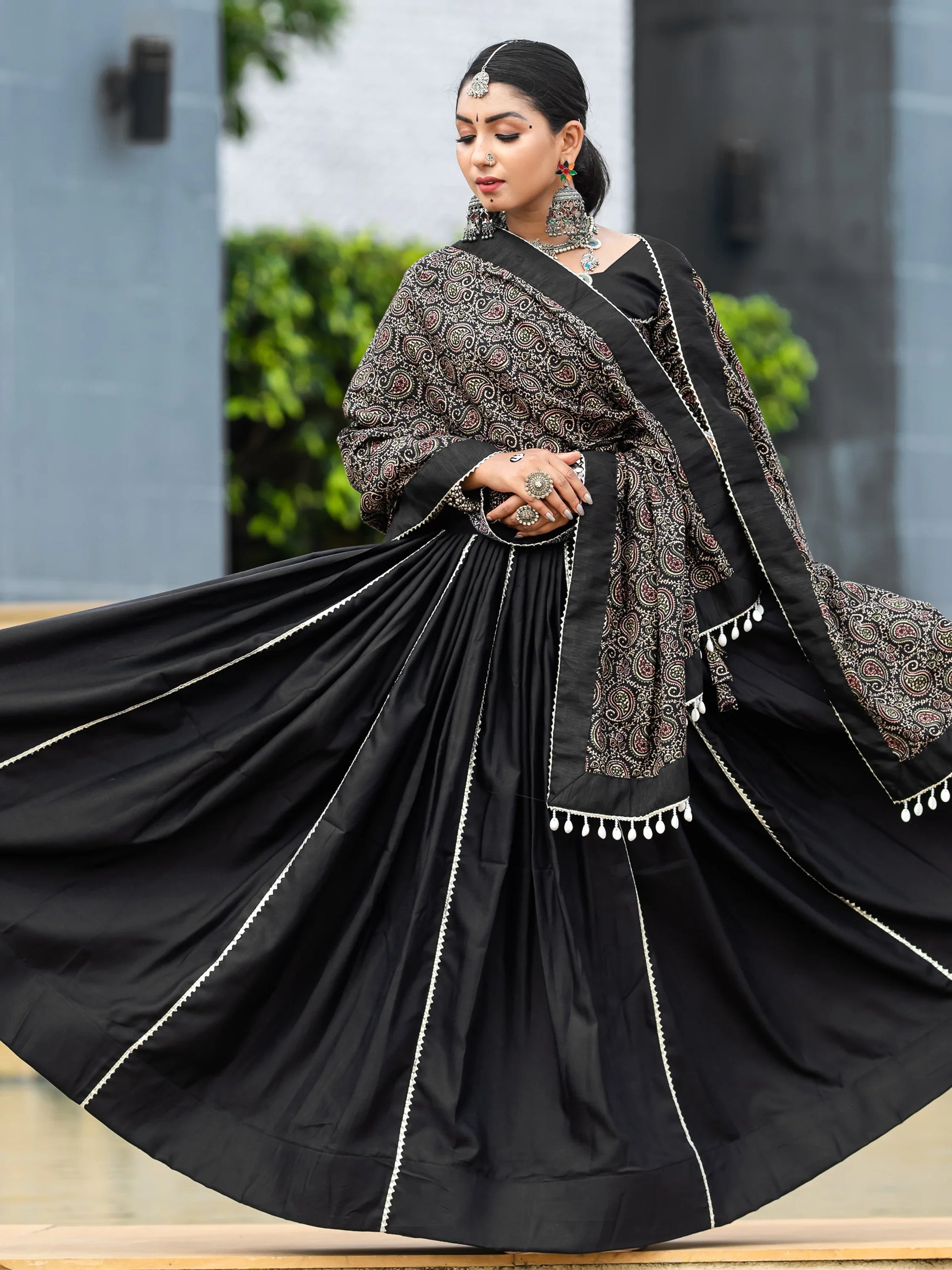 Astonishing Black Cotton Navratri Wear Lehenga Choli With Dupatta - Zeel Clothing