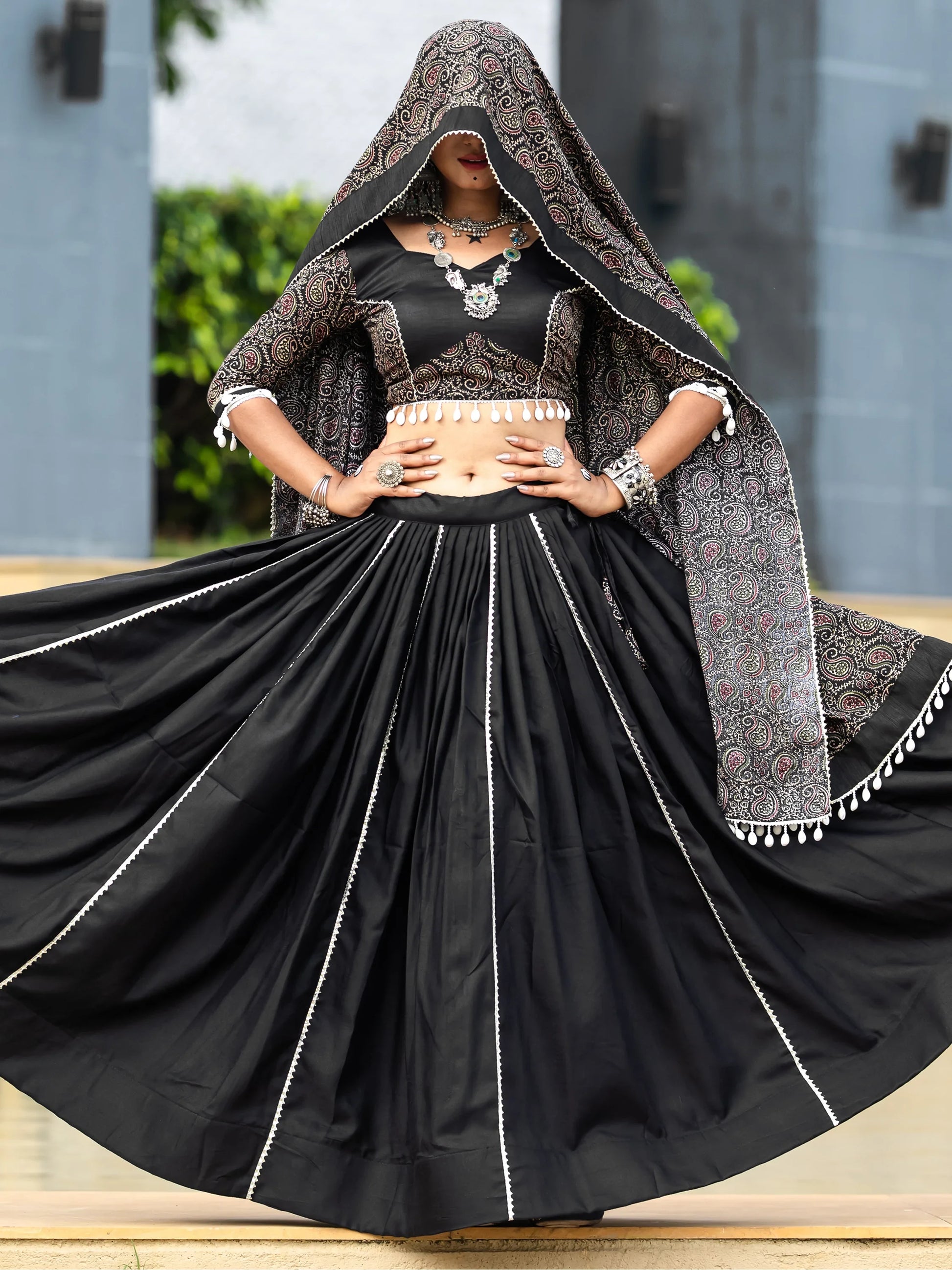 Astonishing Black Cotton Navratri Wear Lehenga Choli With Dupatta - Zeel Clothing