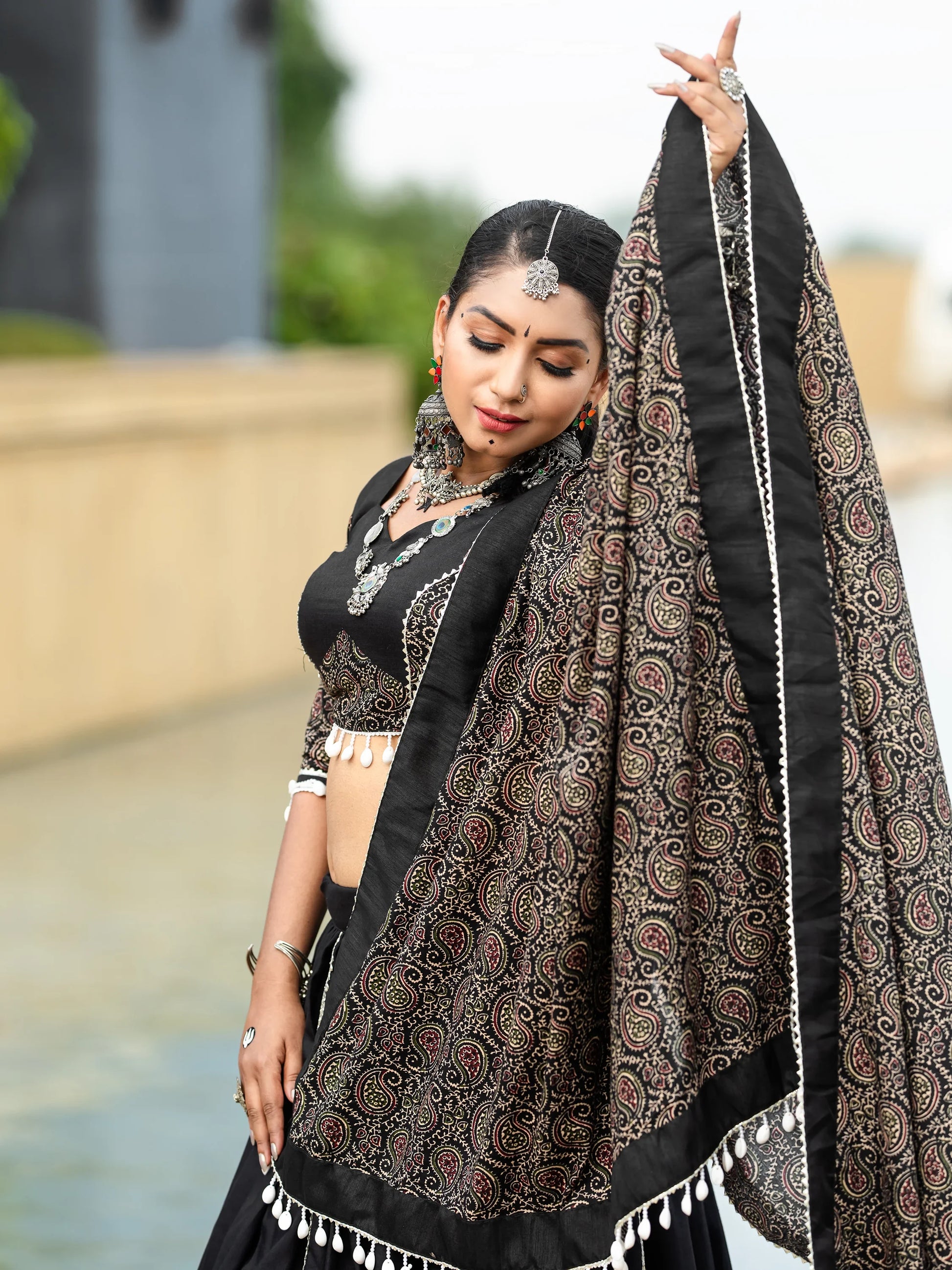 Astonishing Black Cotton Navratri Wear Lehenga Choli With Dupatta - Zeel Clothing
