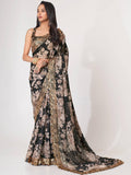 Astonishing Black Floral Print Organza Saree With Blouse - Zeel Clothing