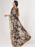 Astonishing Black Floral Print Organza Saree With Blouse - Zeel Clothing