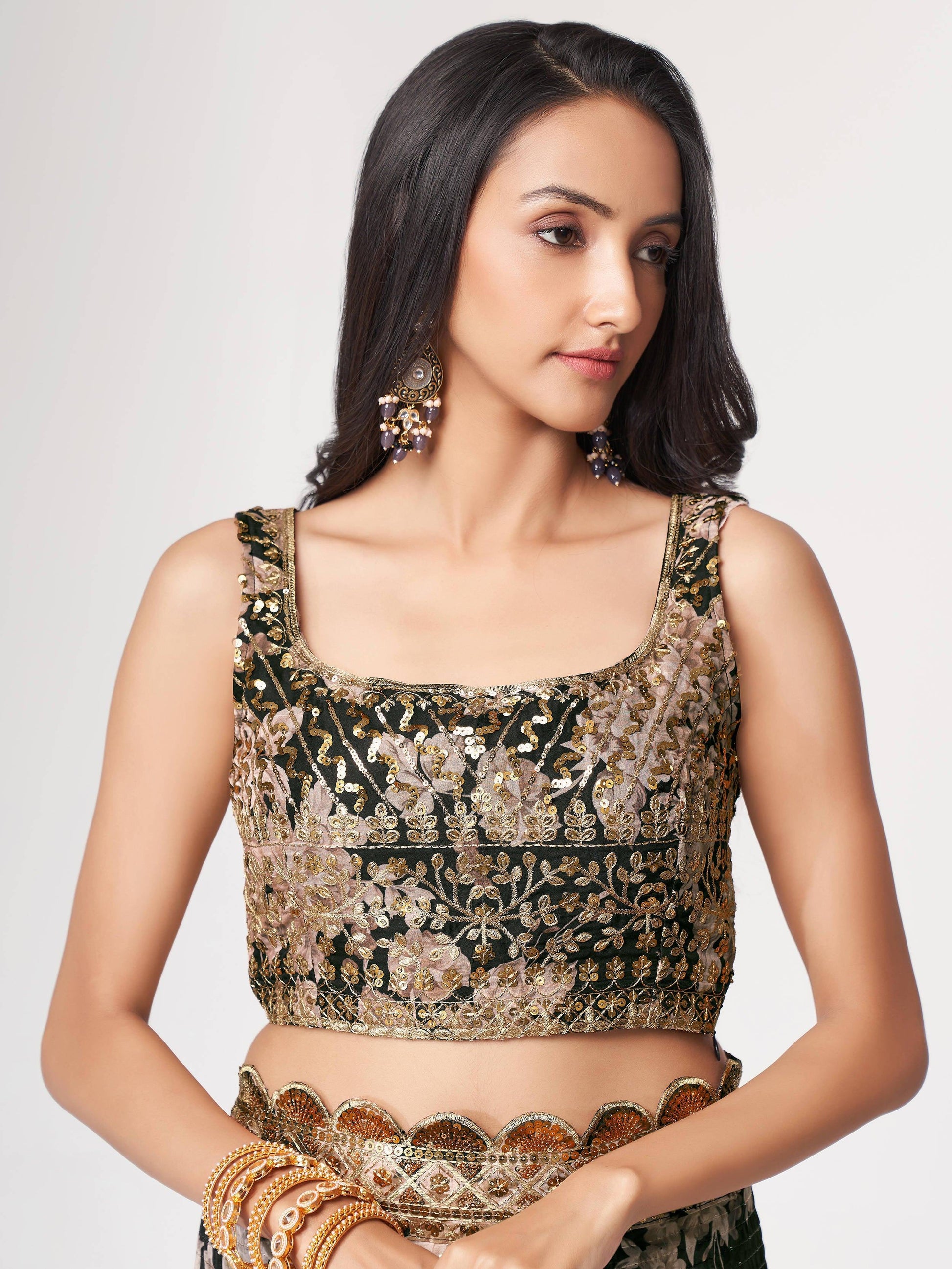 Astonishing Black Floral Print Organza Saree With Blouse - Zeel Clothing