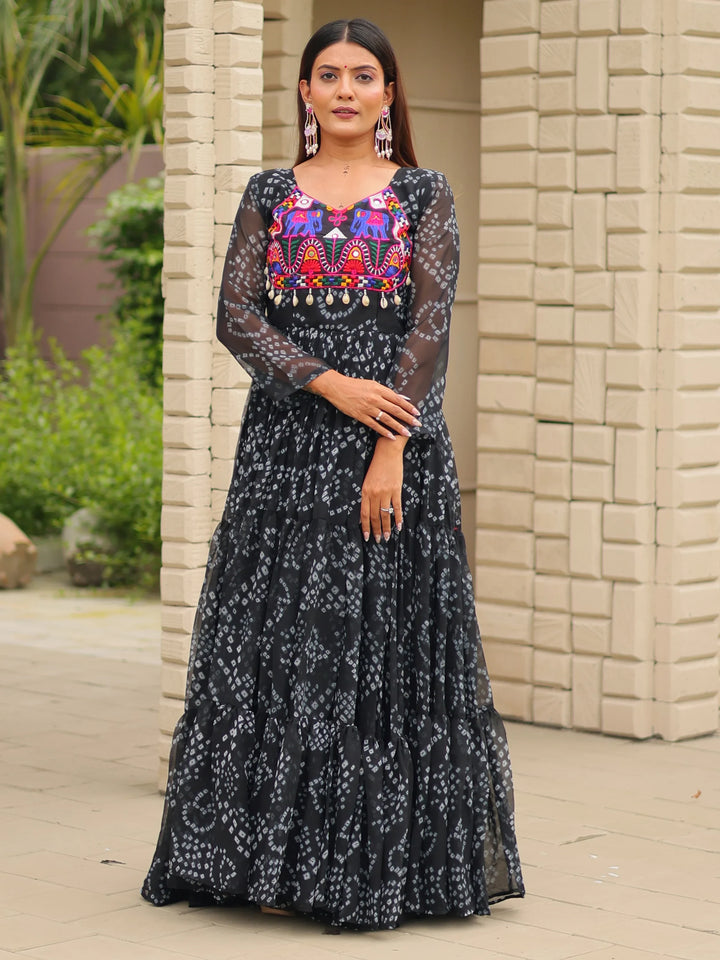Astonishing Black Gamthi Work Georgette Festive Wear Gown