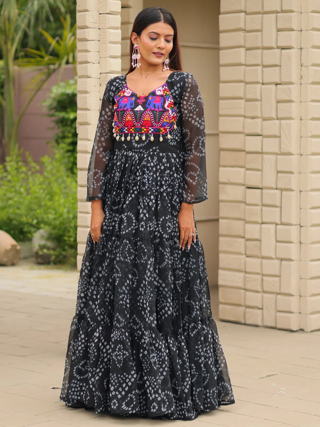 Astonishing Black Gamthi Work Georgette Festive Wear Gown