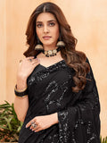 Astonishing Black Sequins Georgette Reception Wear Saree - Zeel Clothing