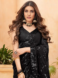 Astonishing Black Sequins Georgette Reception Wear Saree - Zeel Clothing