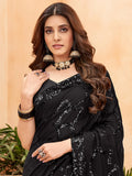 Astonishing Black Sequins Georgette Reception Wear Saree - Zeel Clothing