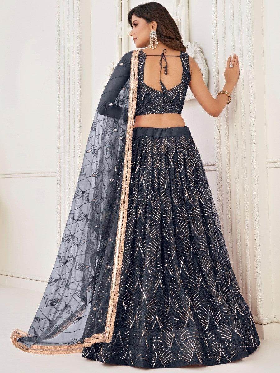 Astonishing Black Sequins Net Party Wear Lehenga Choli With Dupatta - Zeel Clothing