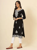 Astonishing Black Thread Embroidery Rayon Festival Wear Kurti - Zeel Clothing
