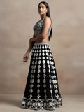 Astonishing Black Thread Work Georgette Lehenga Choli With Dupatta