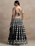 Astonishing Black Thread Work Georgette Lehenga Choli With Dupatta