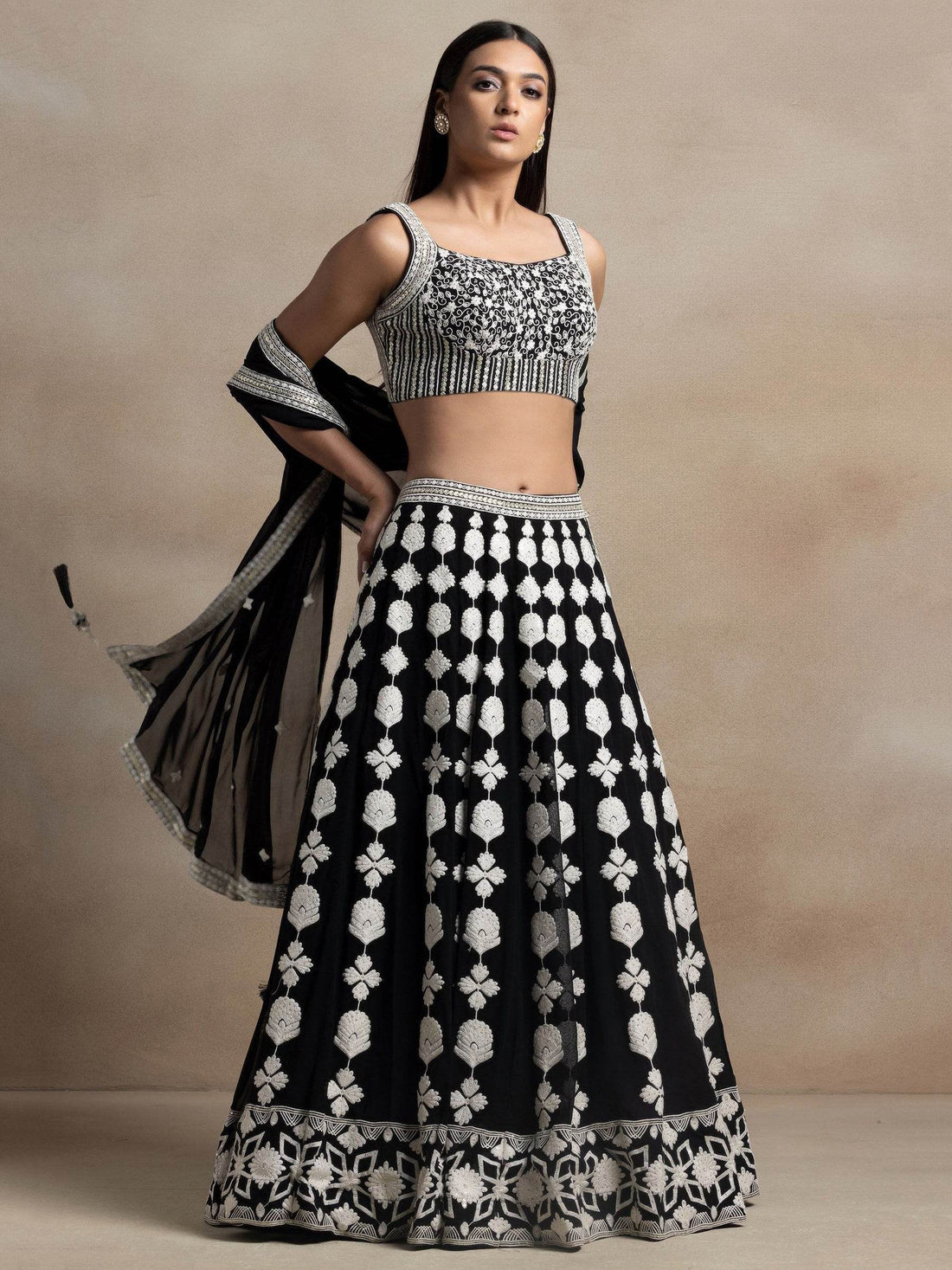 Astonishing Black Thread Work Georgette Lehenga Choli With Dupatta - Zeel Clothing