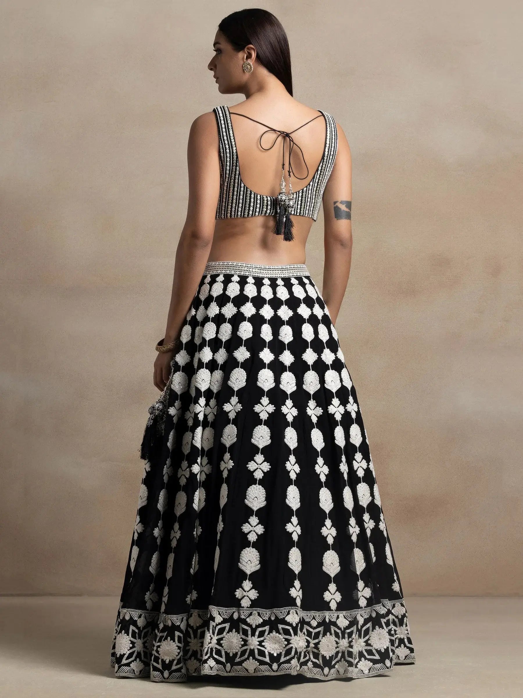Astonishing Black Thread Work Georgette Lehenga Choli With Dupatta - Zeel Clothing