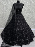 Astonishing Black Thread Work Net Reception Wear Lehenga Choli - Zeel Clothing