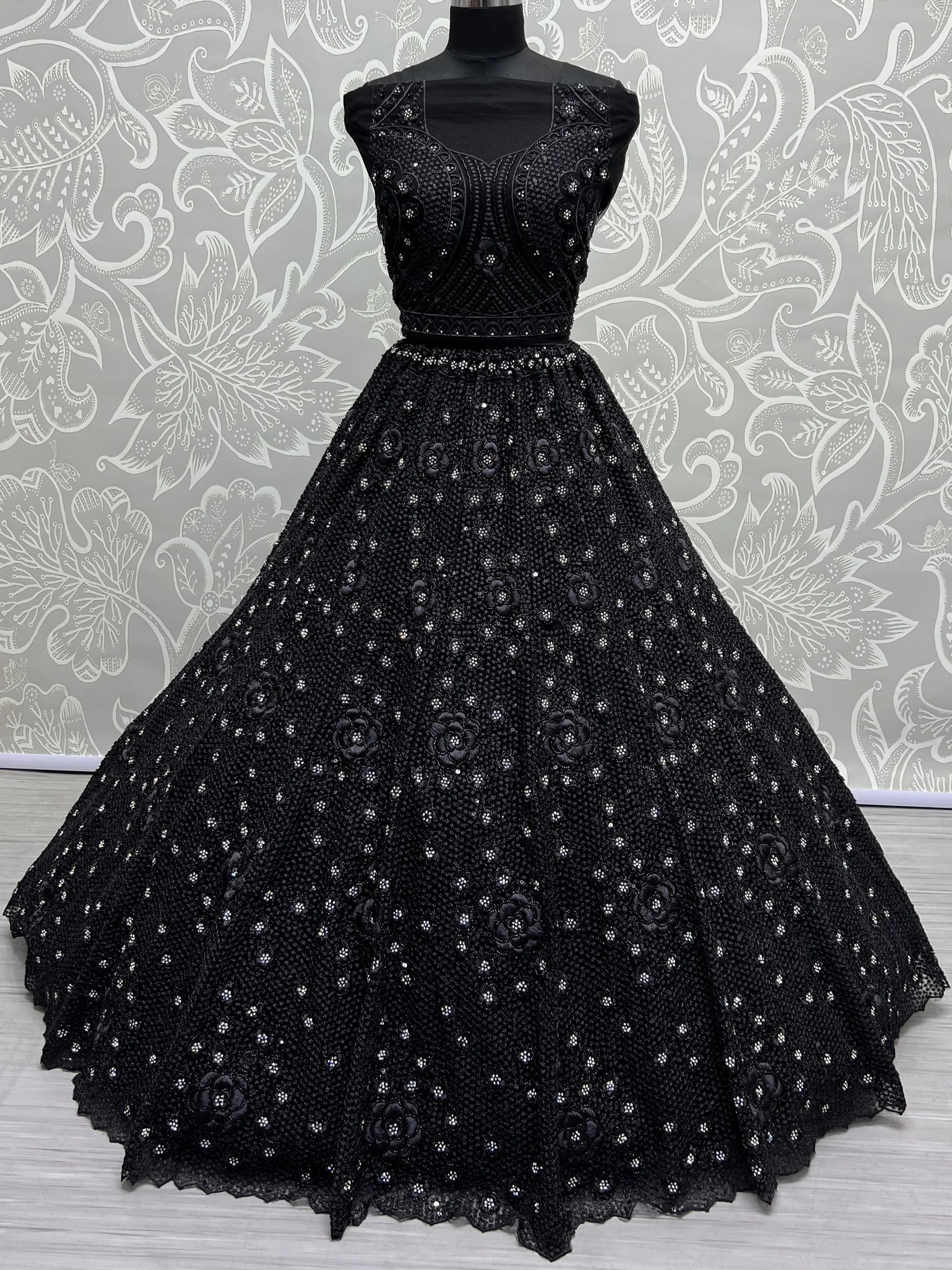 Astonishing Black Thread Work Net Reception Wear Lehenga Choli - Zeel Clothing