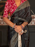 Astonishing Black Weaving Silk Traditional Saree With Blouse