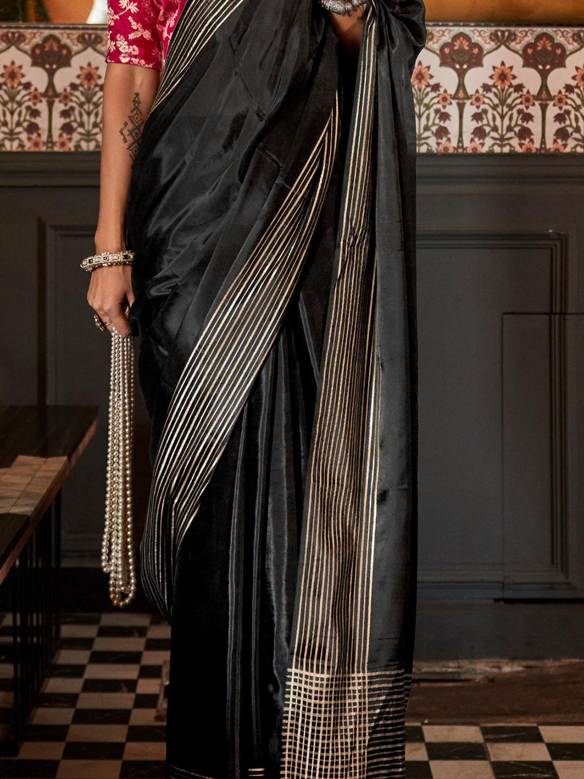 Astonishing Black Weaving Silk Traditional Saree With Blouse