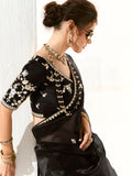 Astonishing Black Zari Work Tissue Silk Reception Wear Saree - Zeel Clothing