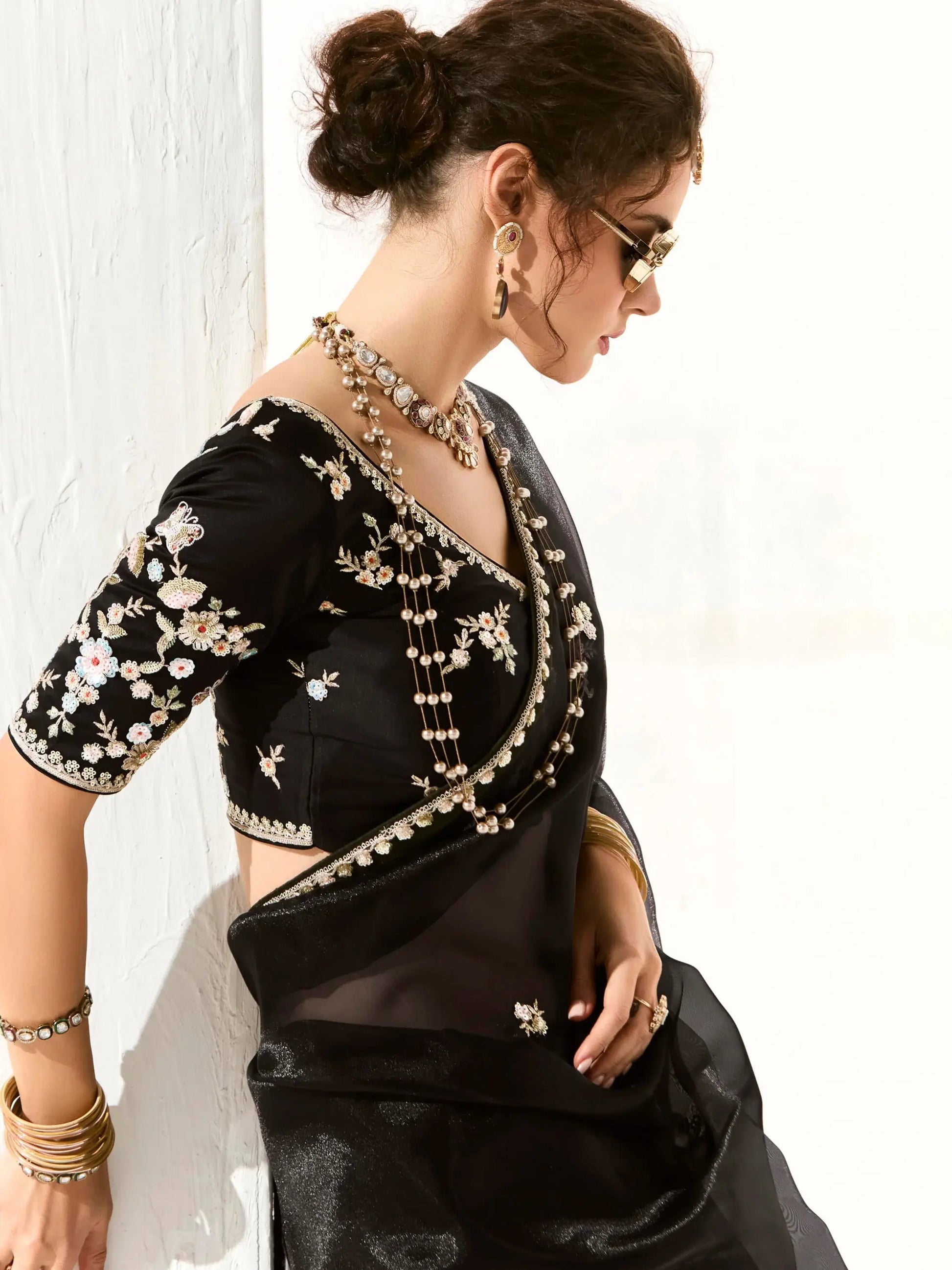 Astonishing Black Zari Work Tissue Silk Reception Wear Saree - Zeel Clothing