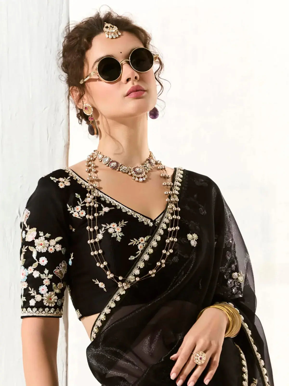 Astonishing Black Zari Work Tissue Silk Reception Wear Saree - Zeel Clothing