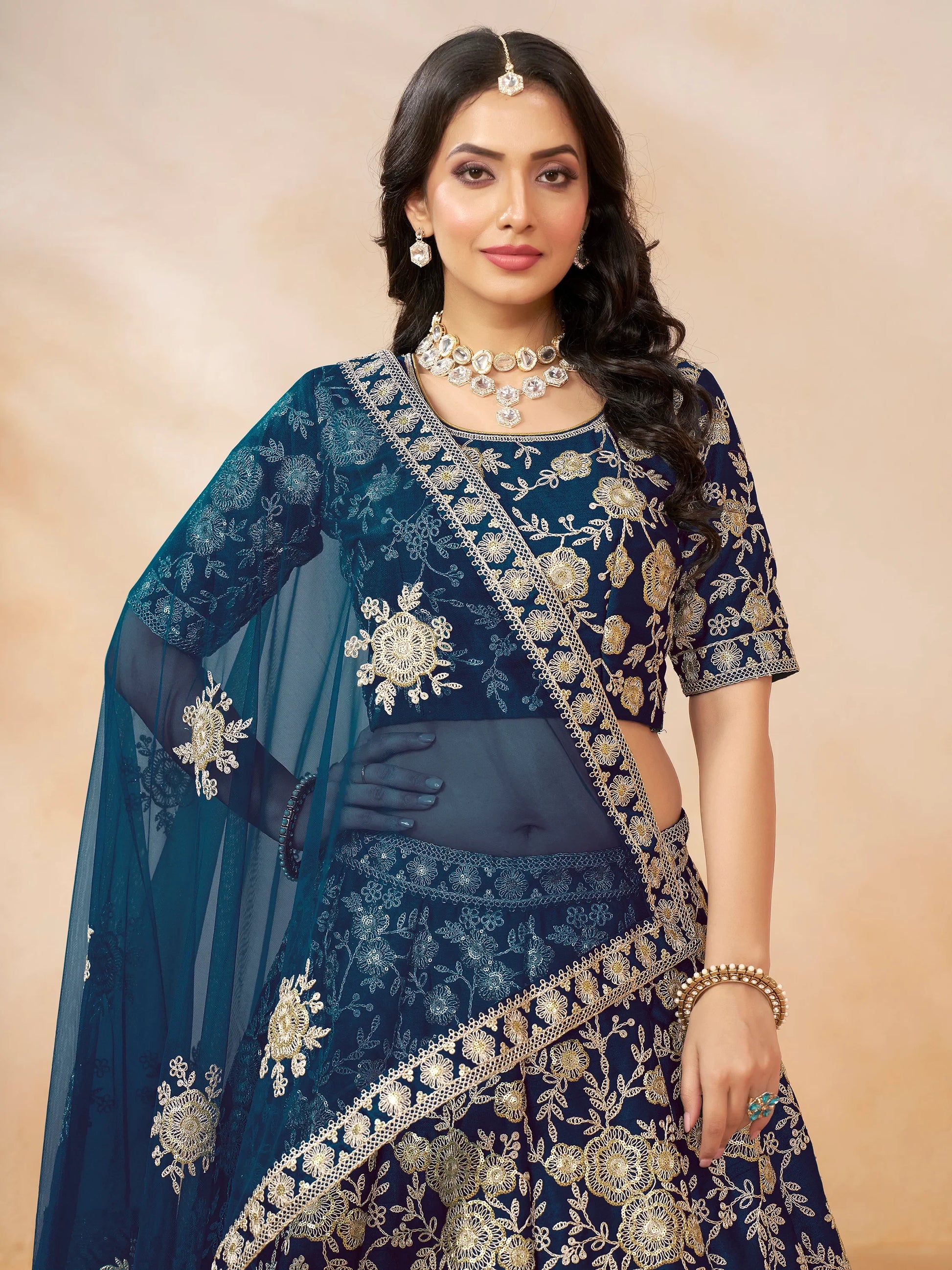 Astonishing Blue Embroidered Silk Engagement Wear Lehenga Choli - Zeel Clothing