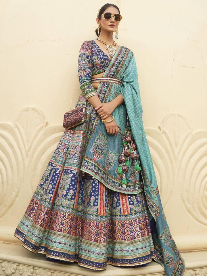 Astonishing Blue Mirror Work Rajwadi Silk Traditional Lehenga Choli