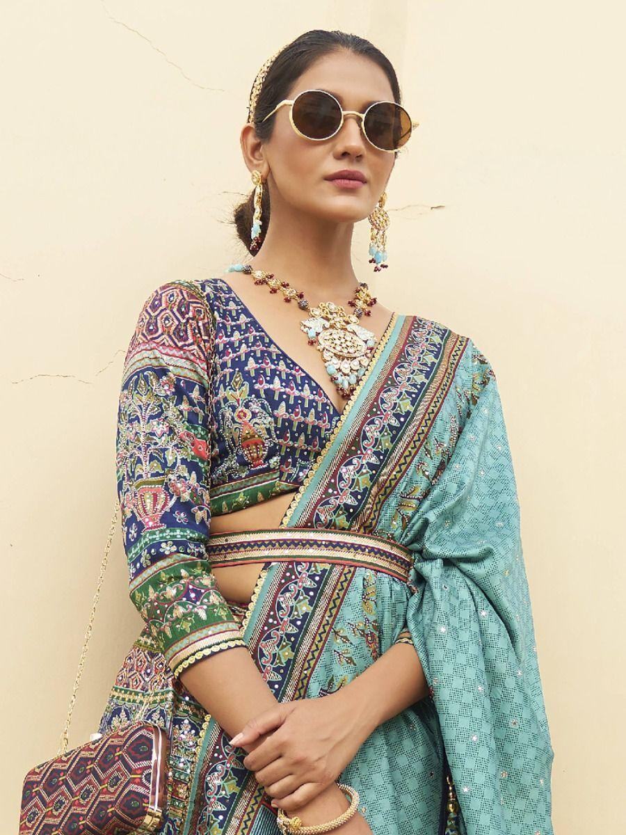 Astonishing Blue Mirror Work Rajwadi Silk Traditional Lehenga Choli