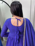 Astonishing Blue Printed Georgette Event Wear Gown With Dupatta