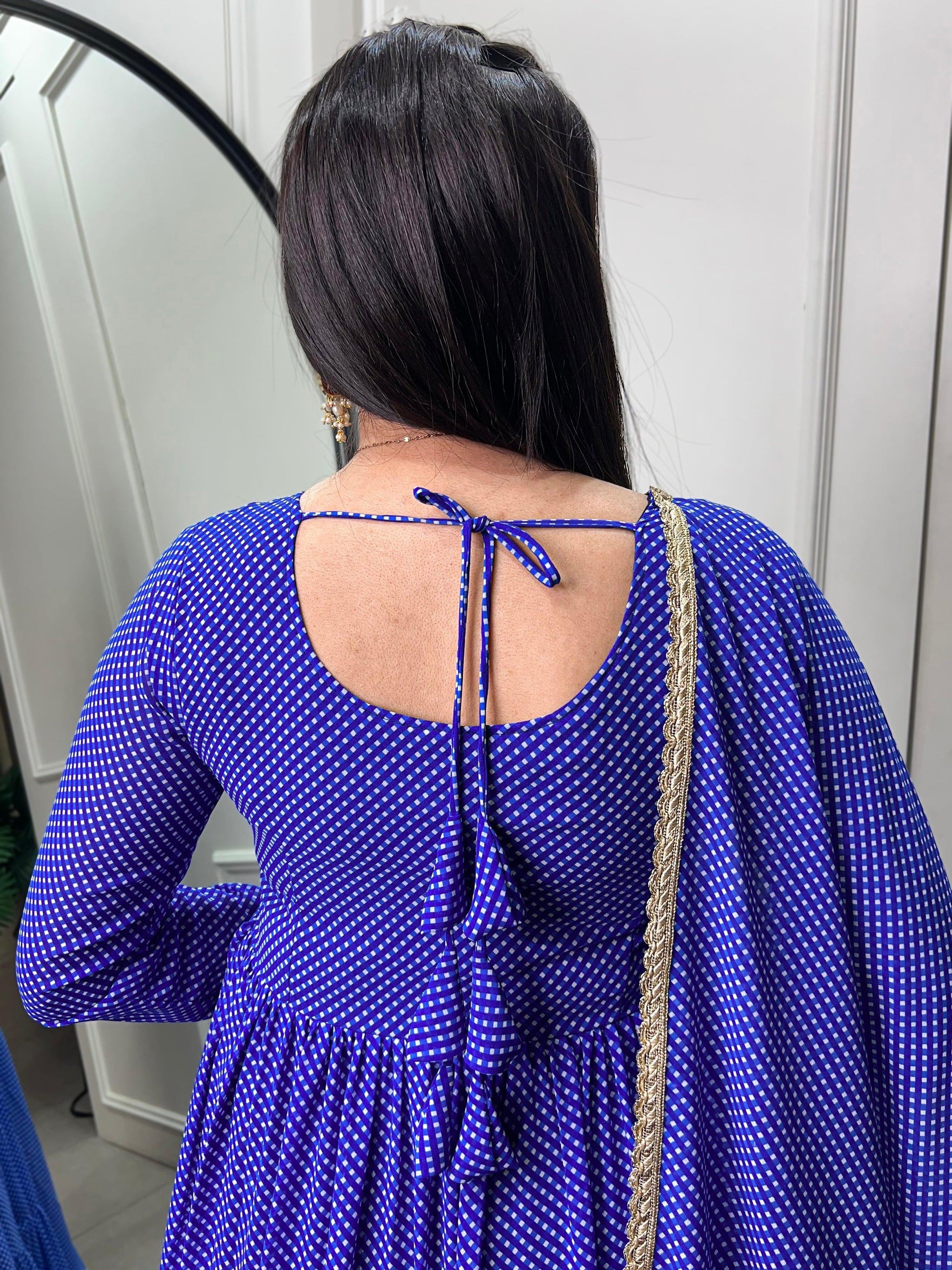 Astonishing Blue Printed Georgette Event Wear Gown With Dupatta