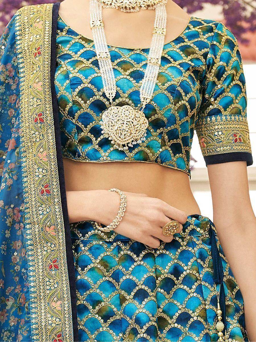 Astonishing Blue Sequins Work Art Silk Sangeet Wear Lehenga Choli - Zeel Clothing