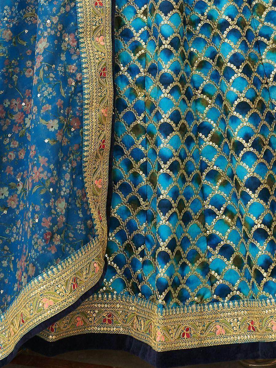 Astonishing Blue Sequins Work Art Silk Sangeet Wear Lehenga Choli - Zeel Clothing