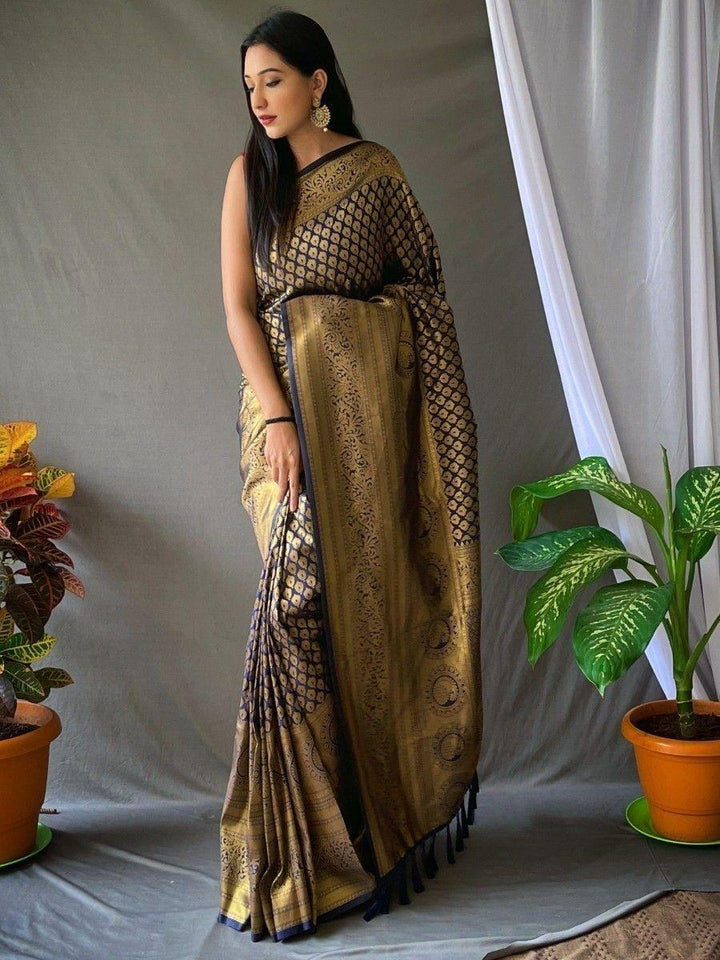 Astonishing Blue Woven Kanjivaram Silk Event Wear Saree With Blouse